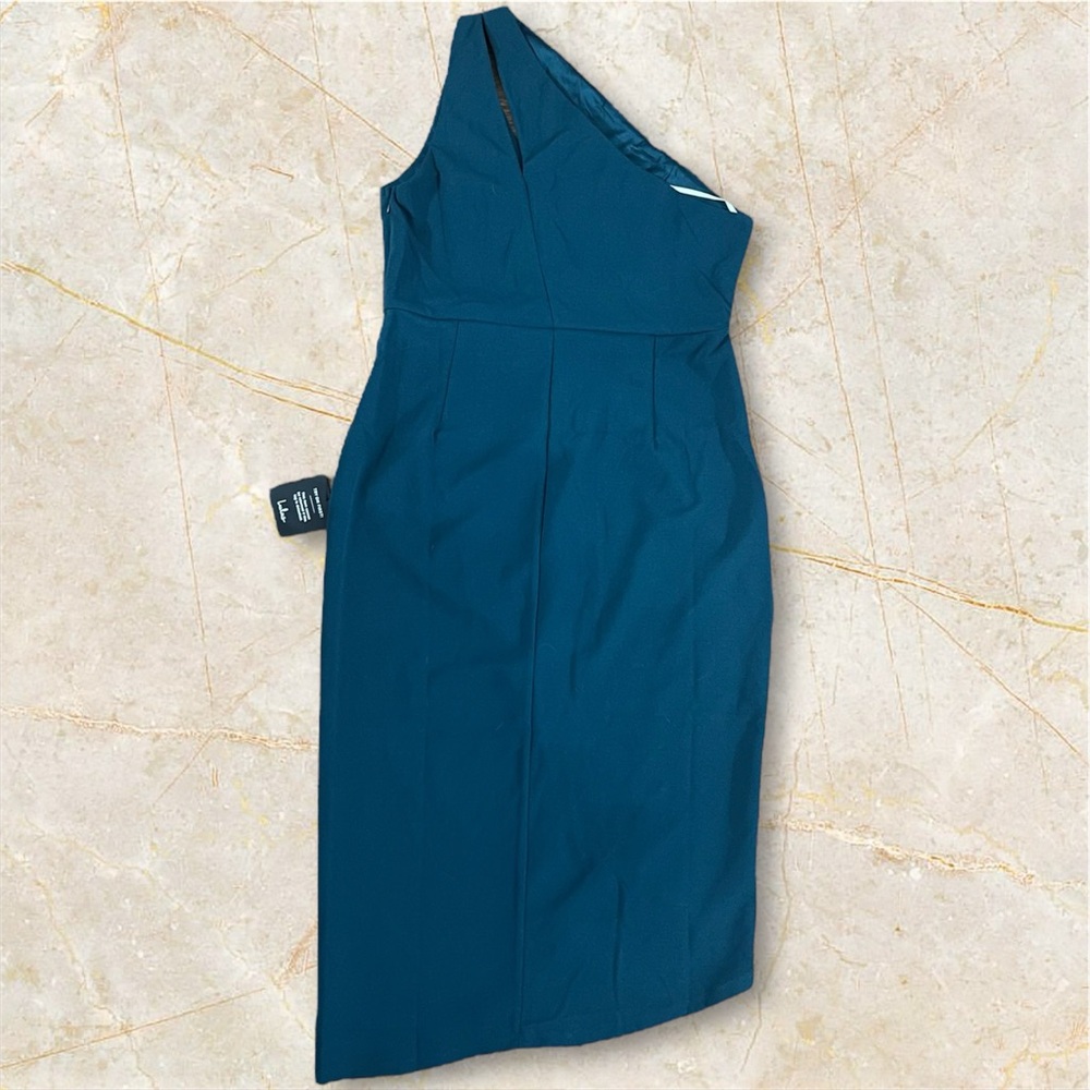 Lulu's Dark Teal One-Shoulder Midi Dress - Picture 5 of 8